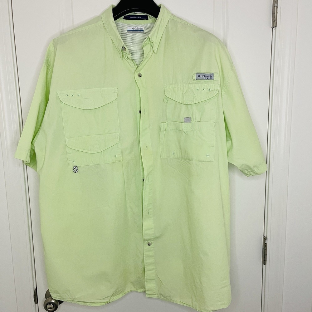 Columbia PFG Bonehead Fishing Shirt 2XT Tall Light Green Short Sleeve